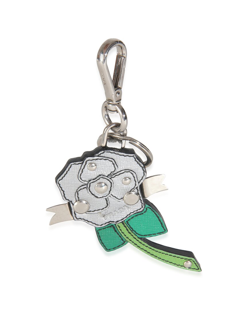 Prada Saffiano Flower Key Chain Bag Charm (authentic Pre-loved) In Metallic