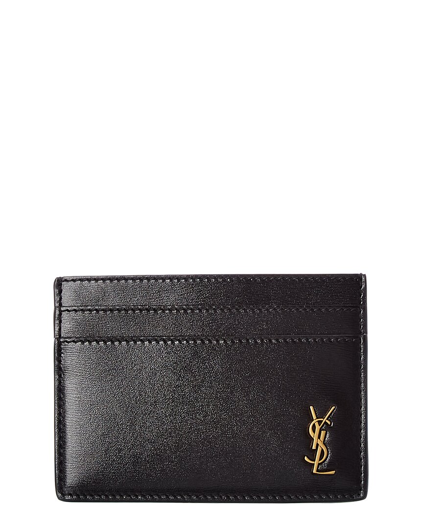 Shop Saint Laurent Tiny Monogram Leather Card Case In Black
