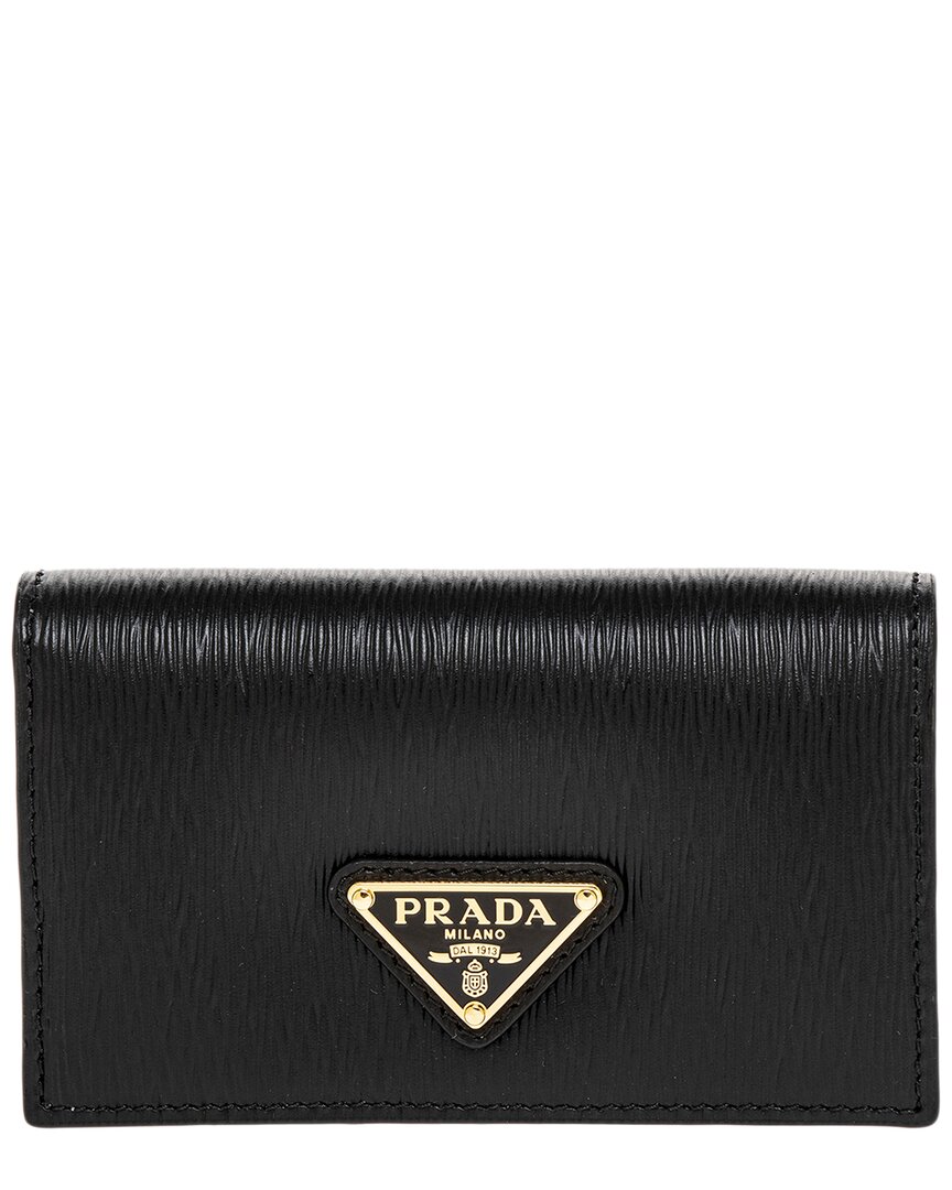 Prada Logo Lether Card Case In Black