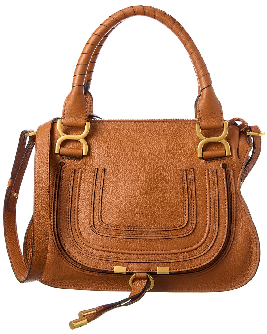 Shop Chloé Marcie Small Leather Satchel In Brown