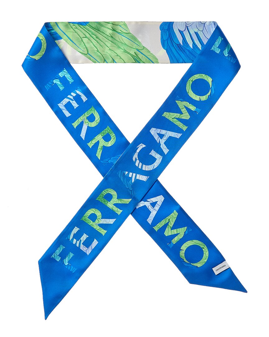 Ferragamo Printed Silk Scarf In Blue