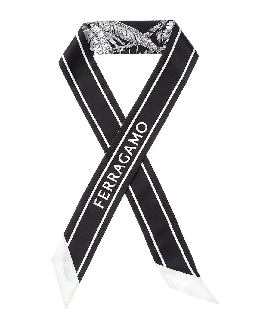 Ferragamo Logo Printed Silk Scarf In Black