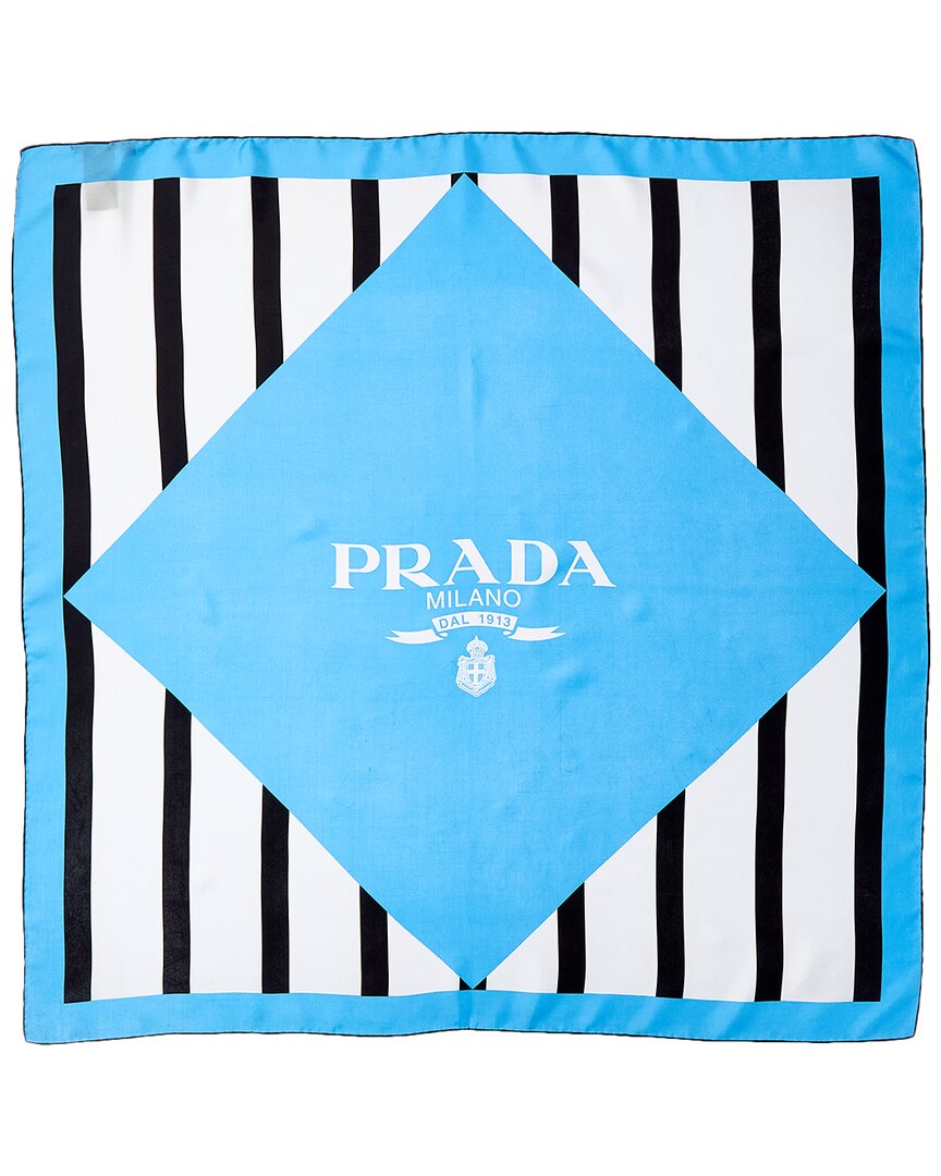 Prada Printed Silk Scarf In Blue