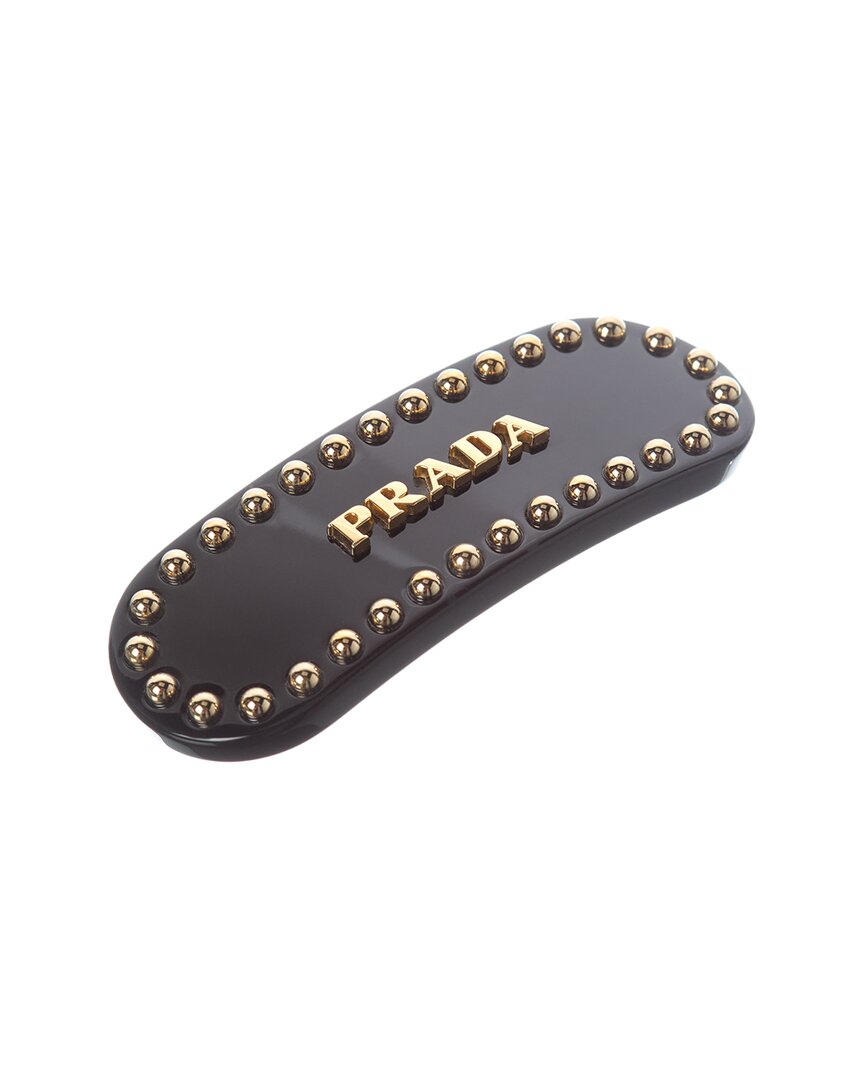Prada Dnu Inv  Lettering Logo Studded Hair Clip In Purple