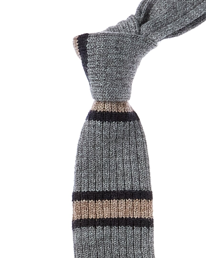 Brunello Cucinelli Grey Stripe Alpaca & Wool-blend Tie