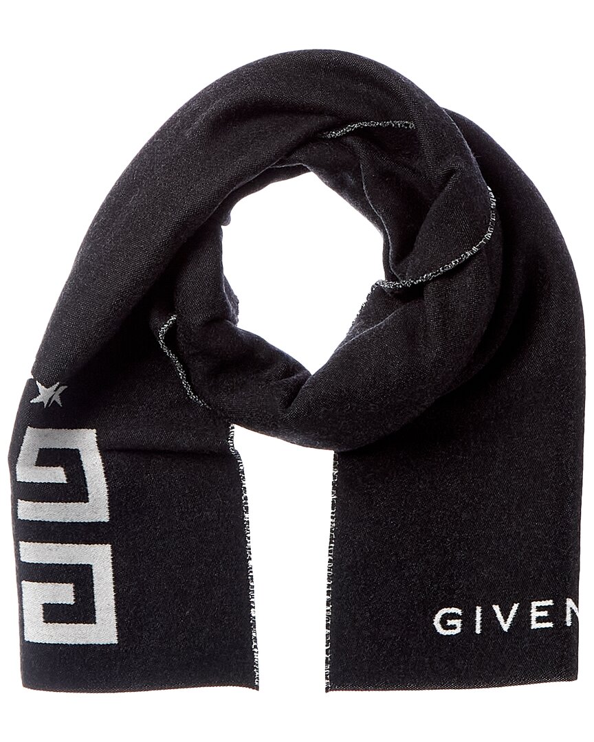 Givenchy 4g Reversible Wool & Silk-blend Scarf In Blue