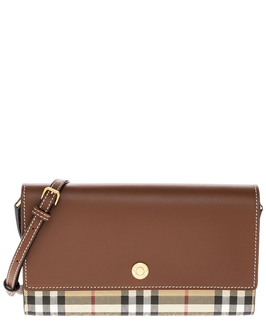 Burberry Check Wallet With Detachable Strap In Beige