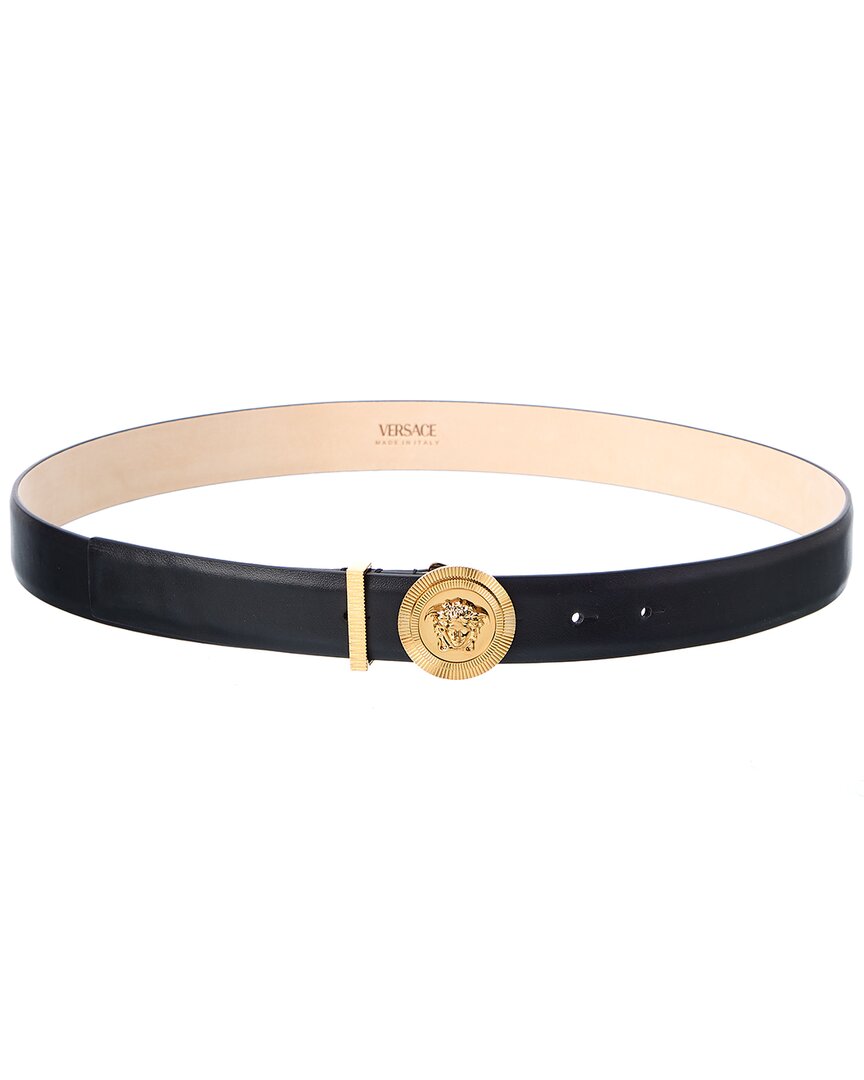 Shop Versace Medusa Biggie Leather Belt In Black