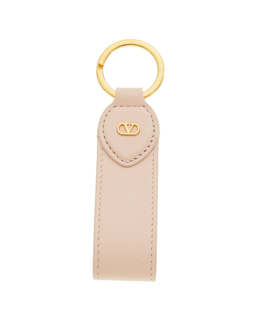 Valentino Vlogo Leather Keychain In Pink