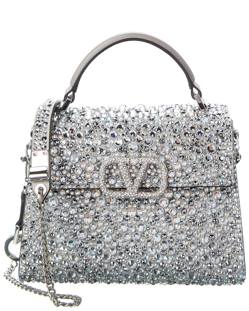Valentino Garavani Valentino Vsling Mini Swarovski Leather Satchel In Gray