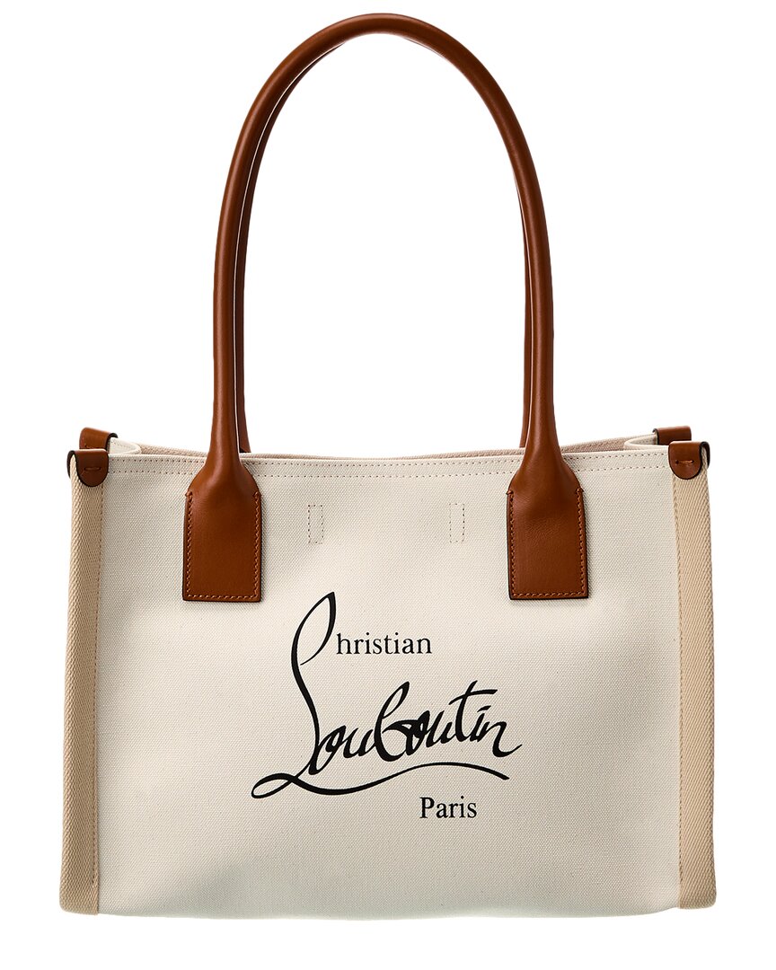 Shop Christian Louboutin Nastroloubi E/w Small Canvas & Leather Tote In Beige
