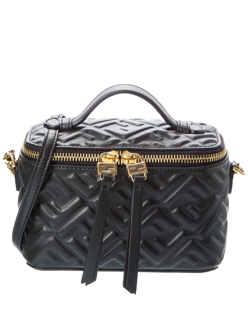 Fendi Ff Leather Vanity Case In Black