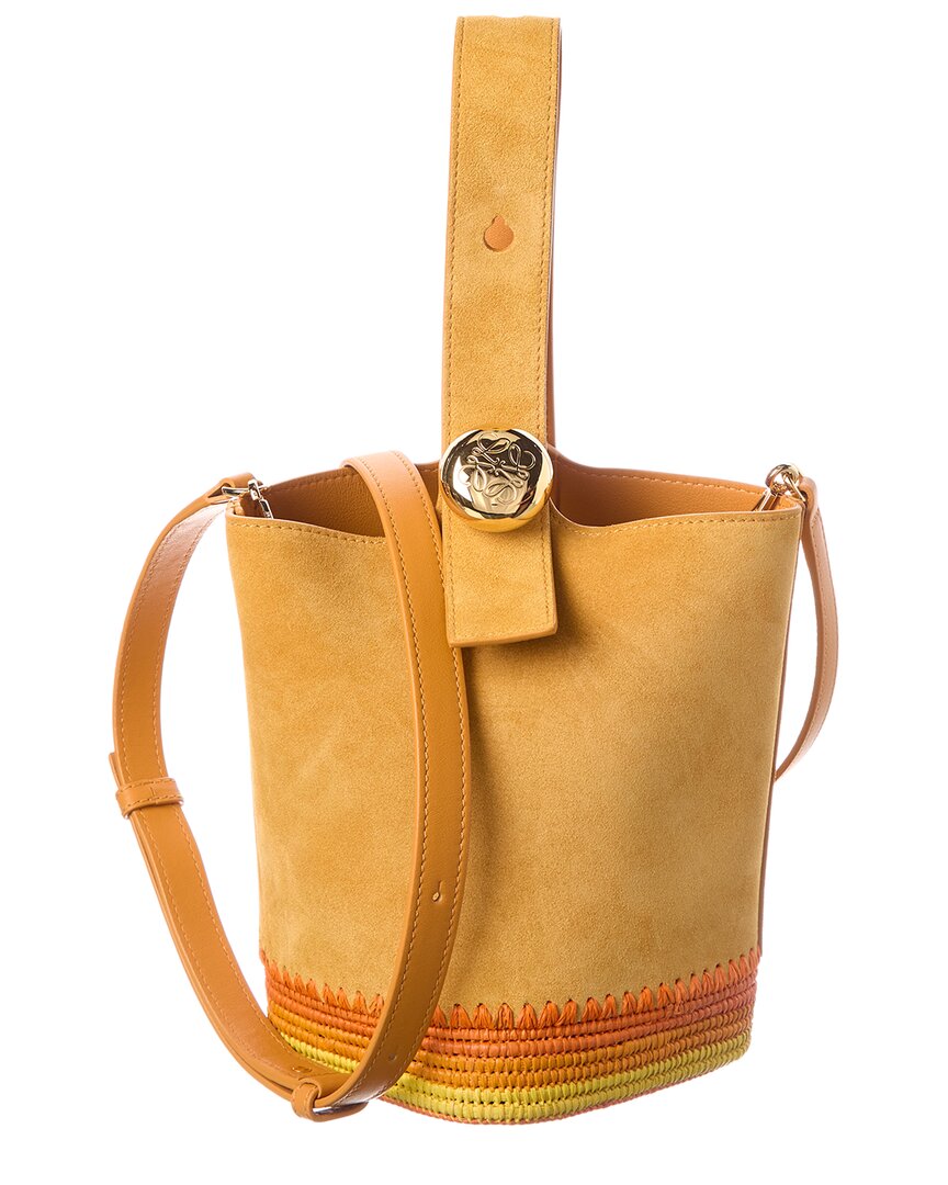 Loewe Pebble Mini Suede Bucket Bag In Yellow