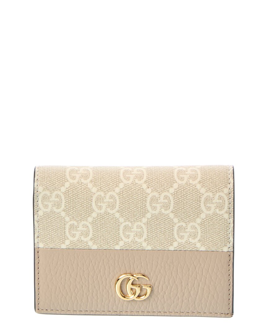 Gucci Gg Marmont Gg Supreme Canvas & Leather Card Case In Sand