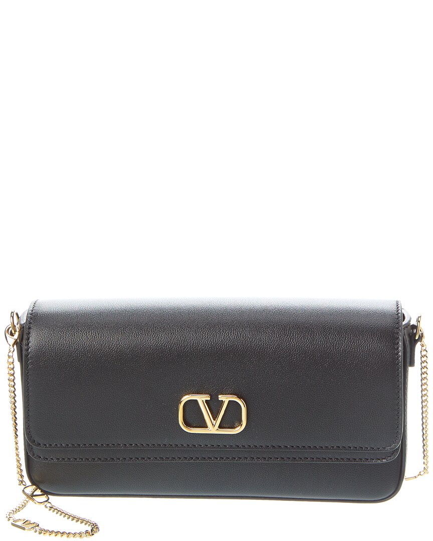 Shop Valentino Vlogo Signature Leather Wallet On Chain In Black