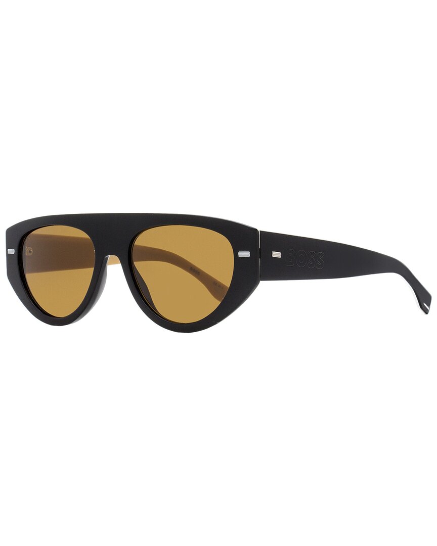 Hugo Boss Boss Men's Flat Top Sunglasses 1443s Sdk70 Black/tan 56mm In Black