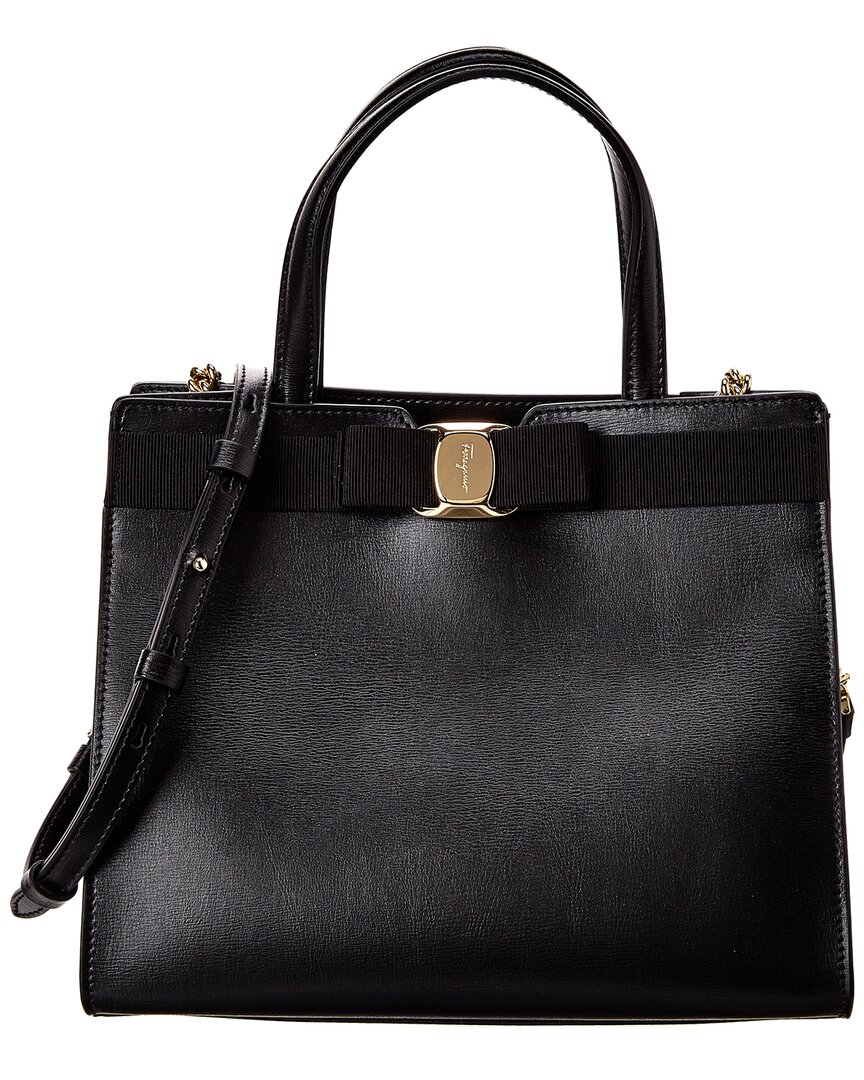 Ferragamo Vara Bow Medium Leather Tote In Black