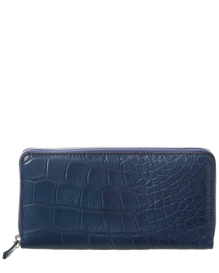Gucci Croc-embossed Leather Continental Wallet In Blue