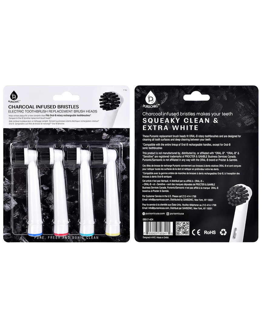 Pursonic Unisex Charcoal Infused Bristles Electric Toothbrush Replacement Brush Heads