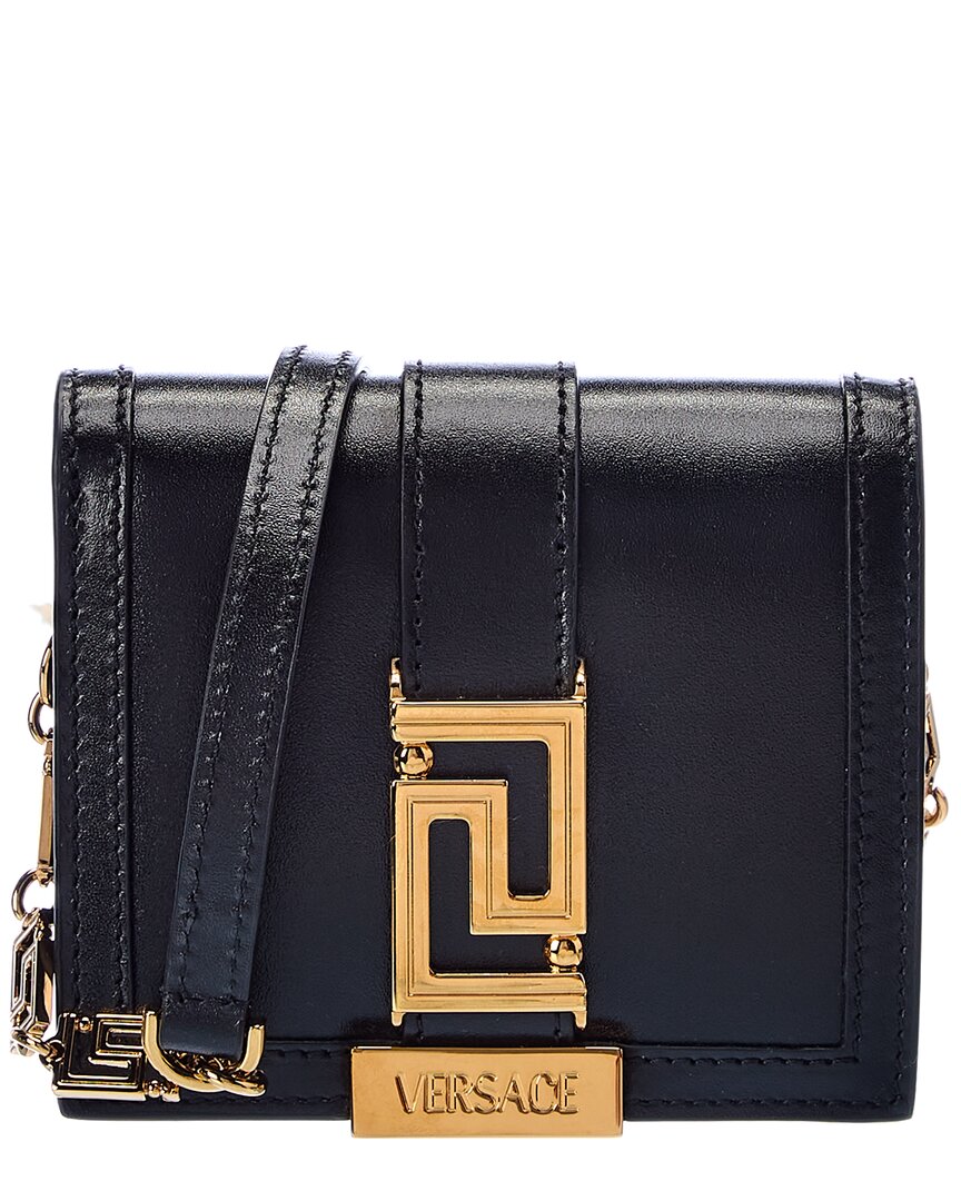 Versace Greca Leather Coin Purse On Chain In Black ModeSens