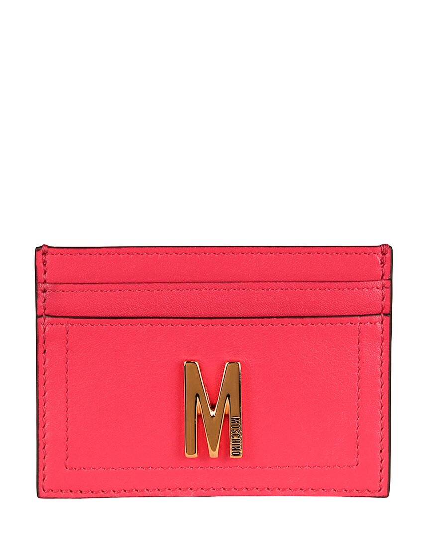 Shop Moschino M-plaque Leather Card Holder In Pink