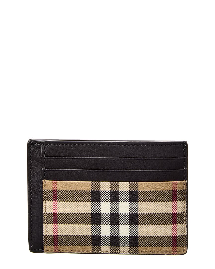 Shop Burberry Vintage Check E-canvas & Leather Card Holder In Beige