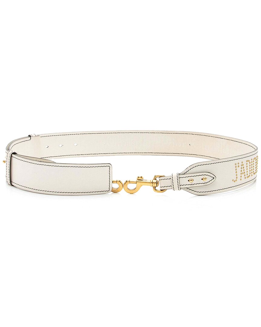 Dior White Leather Studded J'a Adjustable Shoulder Strap (authentic Pre-loved) In Neutral