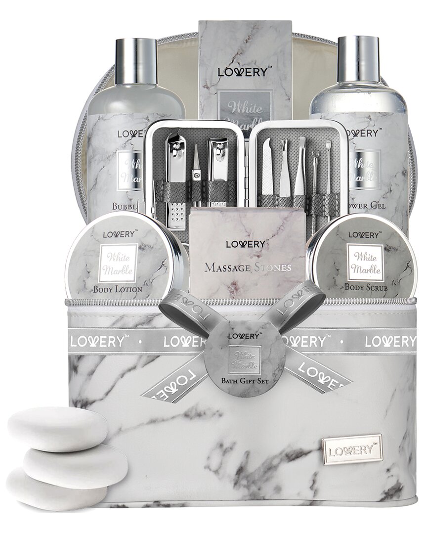 Lovery Premium 25pc Massage Kit, White Marble Beauty And Self Care Spa Set With Stones