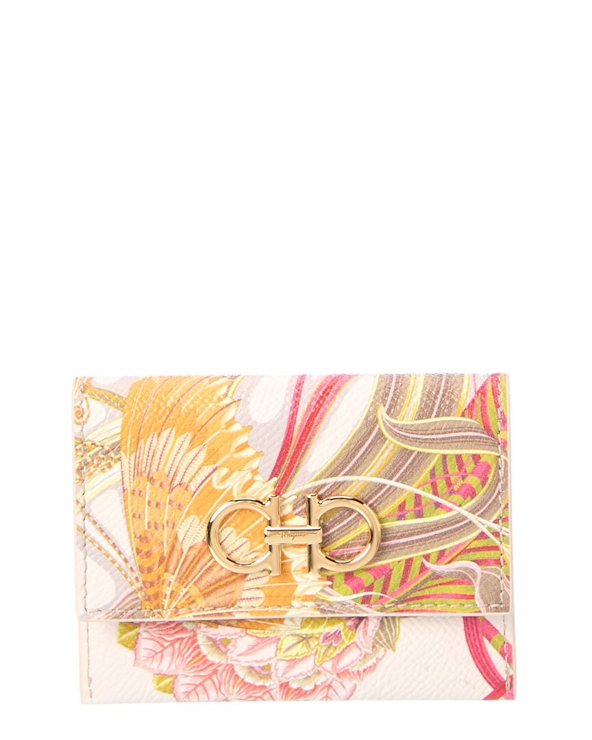 Ferragamo Gancini Leather Card Holder In Neutral