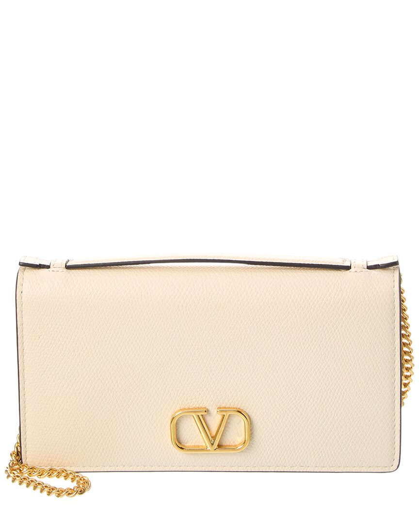 Valentino Garavani Valentino Vlogo Leather Wallet On Chain In White