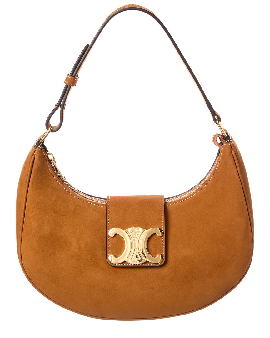 Celine Ava Medium Suede Hobo Bag In Brown