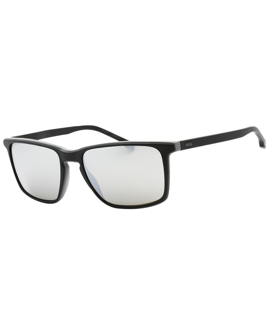 Hugo Boss Silver Mirror Rectangular Men's Sunglasses Boss 1556/o/s 0o6w/t4 57 In Black