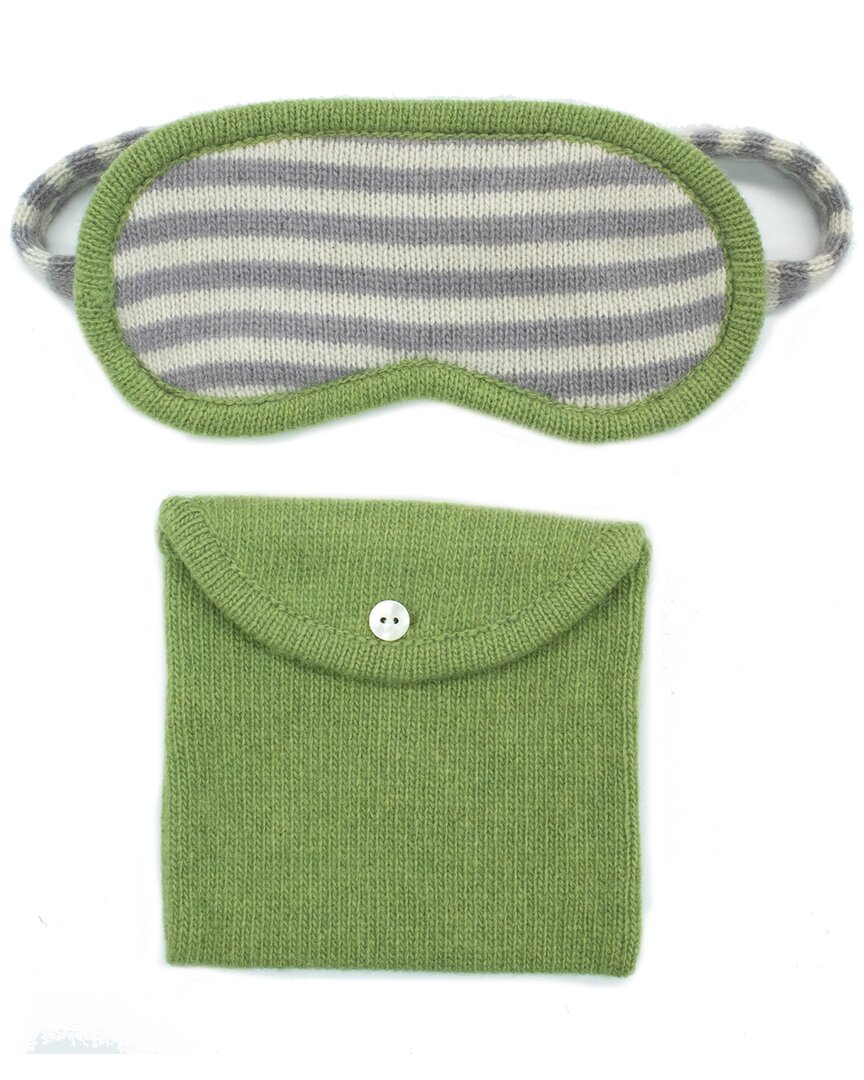 Portolano Cashmere Striped Eyemasks With Pouch In Green