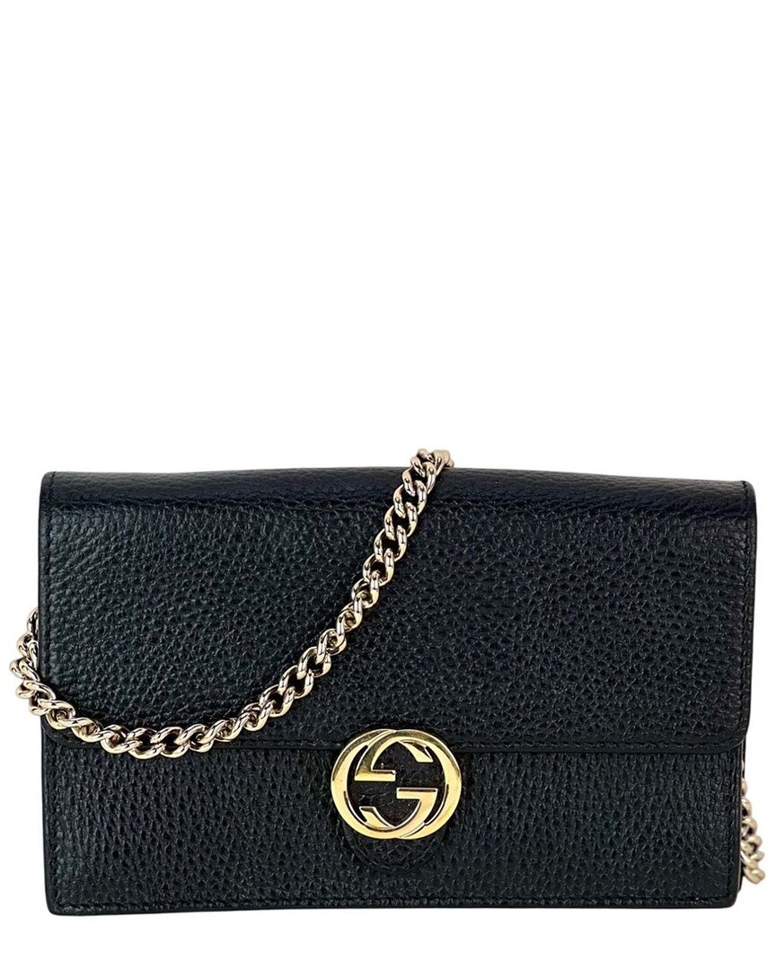 Gucci Black Leather Interlocking Gg Wallet On A Chain (authentic Pre-loved) In Black