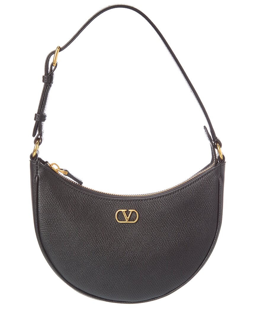 Valentino Vlogo Signature Mini Leather Hobo Bag In Black