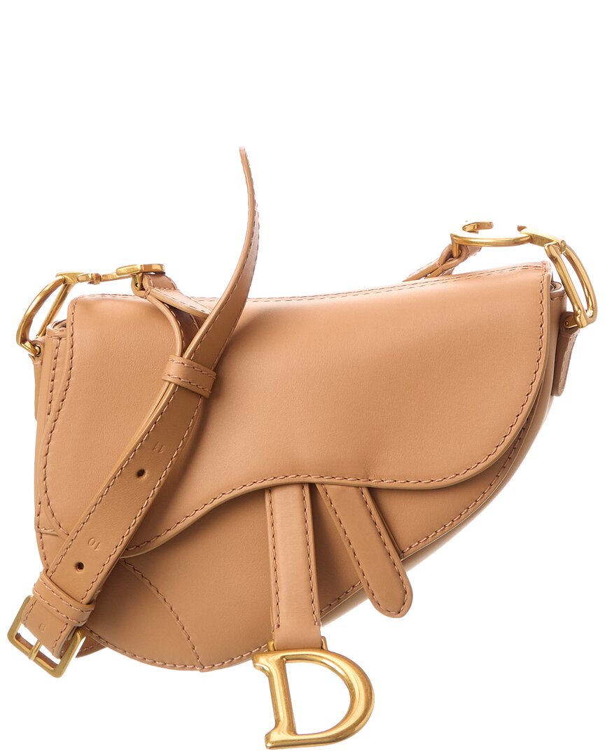 Dior Small Leather Saddle Bag In Brown
