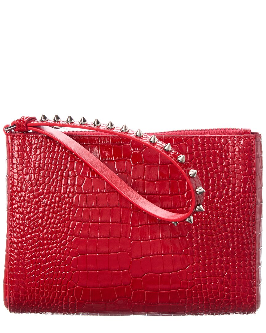 Christian Louboutin Cabata Mini Alligator-embossed Leather Pouch In Red