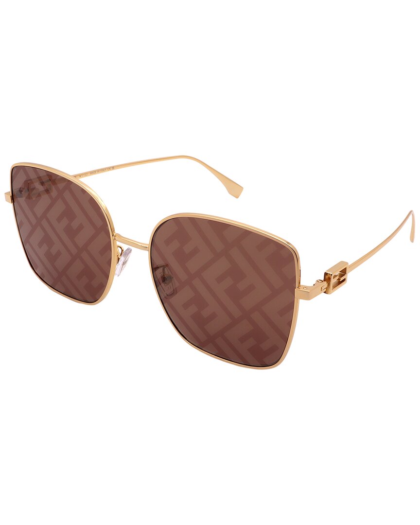 Fendi Fe40013u Rectangle-shape Logo-lens Metal Sunglasses In Gold