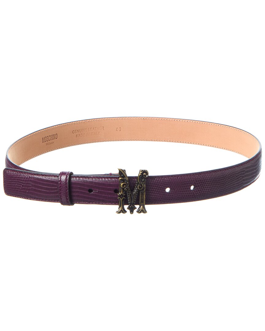 Shop Moschino Logo Leather Belt In Purple