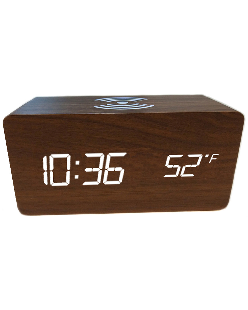 Shop Ztech Zunammy Wooden Digital Alarm Clock & Thermometer With Wireless Charger