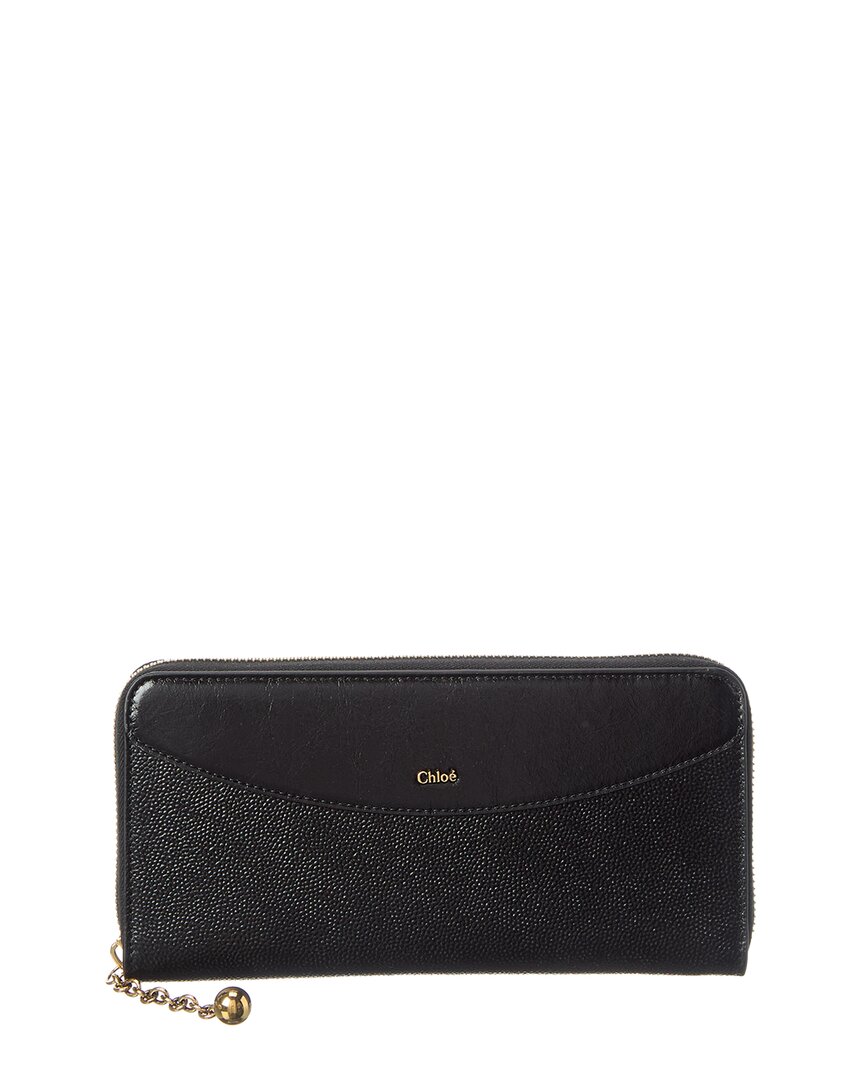Chloé Leather Zip Around Wallet In Black