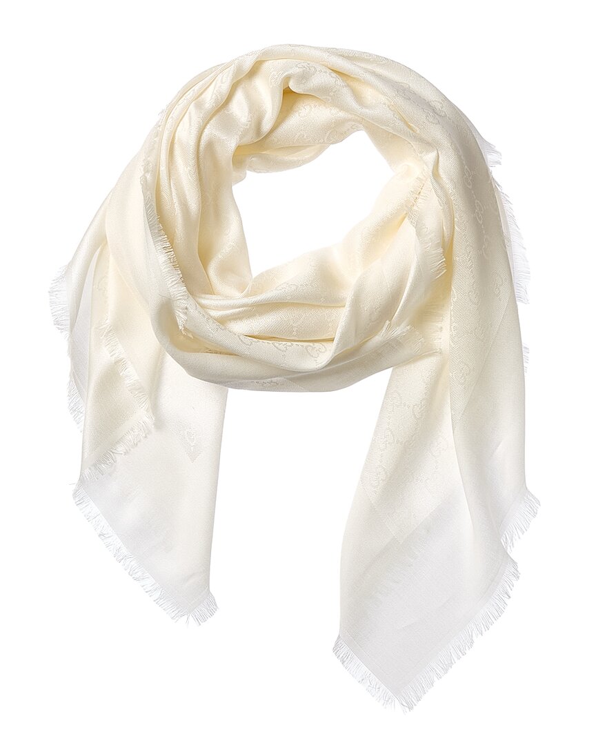 Gucci Gg Silk-blend Scarf In White