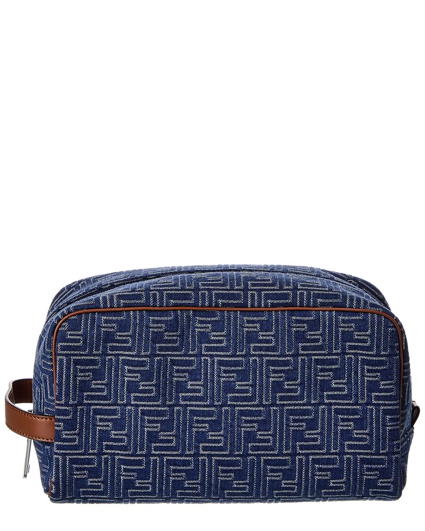 Fendi Ff Medium Denim & Leather Pouch In Blue