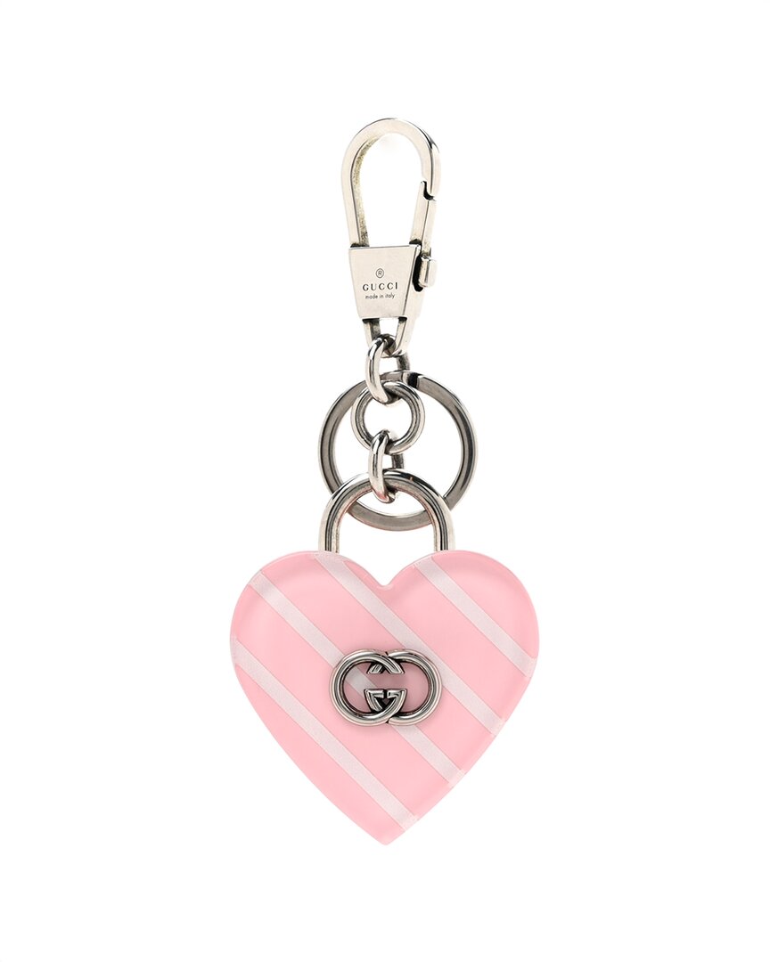 Gucci Plexiglass Interlocking G Heart Shaped Keychain (authentic Pre-loved) In Metallic
