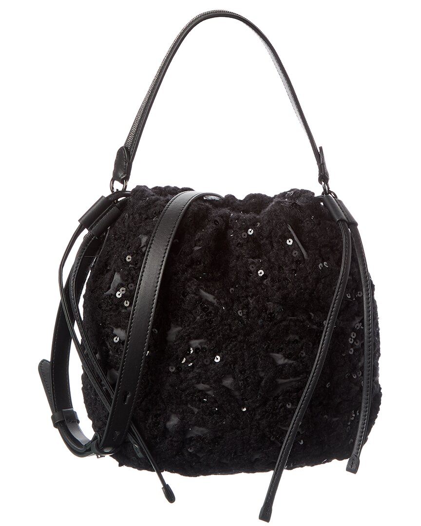 Brunello Cucinelli Wool & Leather Shoulder Bag In Black