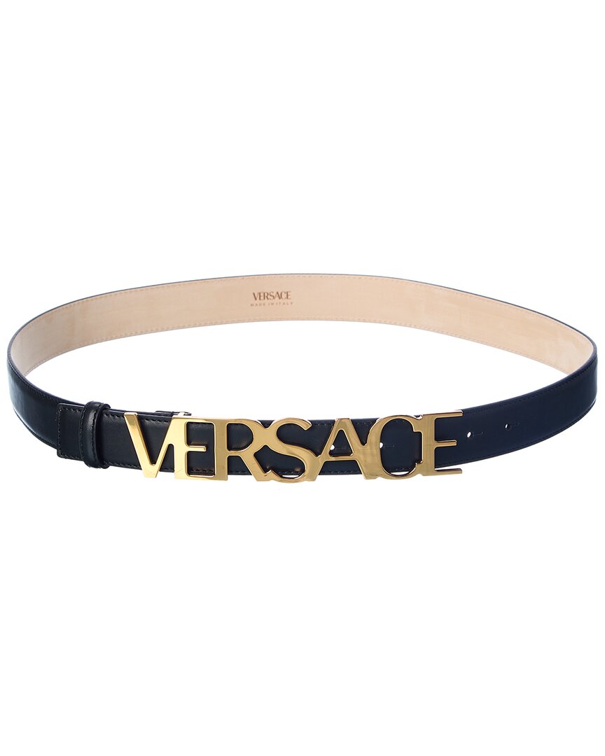 Shop Versace Logo Leather Belt In Black