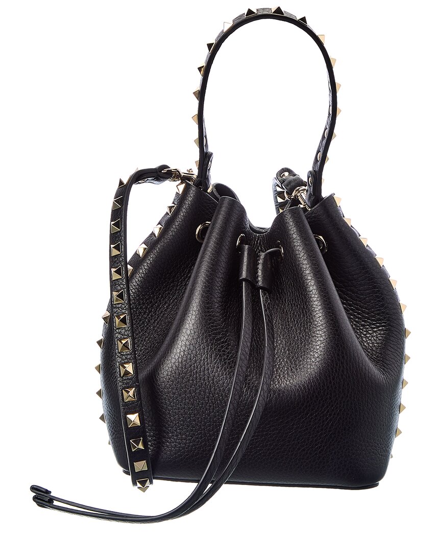 Valentino Garavani Valentino Rockstud Grainy Leather Bucket Bag In Black