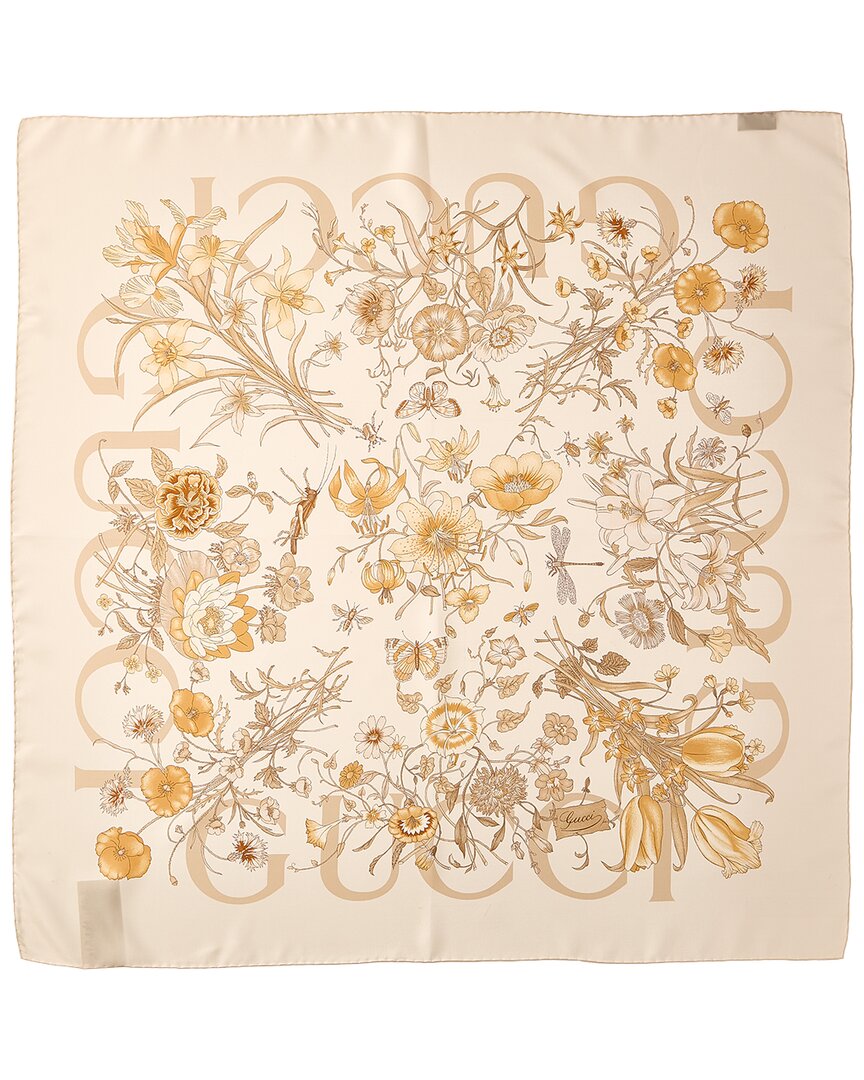 Gucci Printed Silk Scarf In Neutral