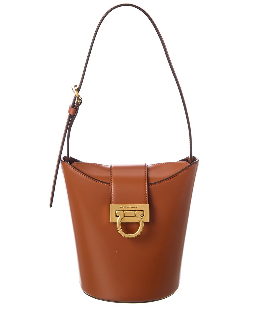 Salvatore Ferragamo Trifolio Small Bucket Bag In Brown