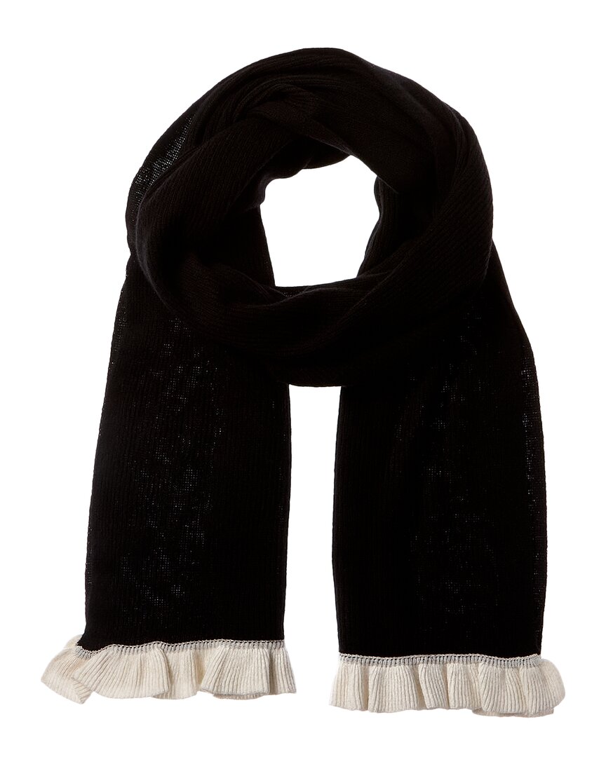 Hannah Rose Contrast Ruffle Edges Rib Scarf In Black